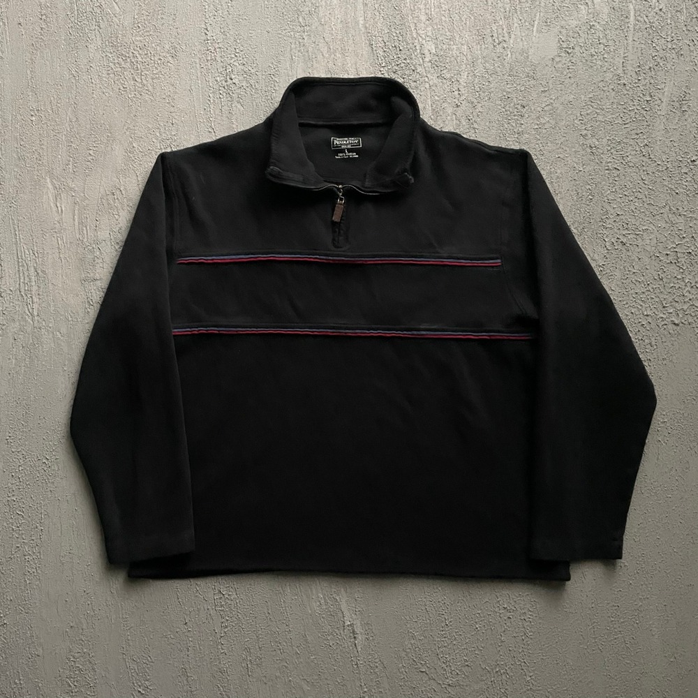 Vintage Pendleton Striped Quarter Zip Pullover Mens Large Black 90s